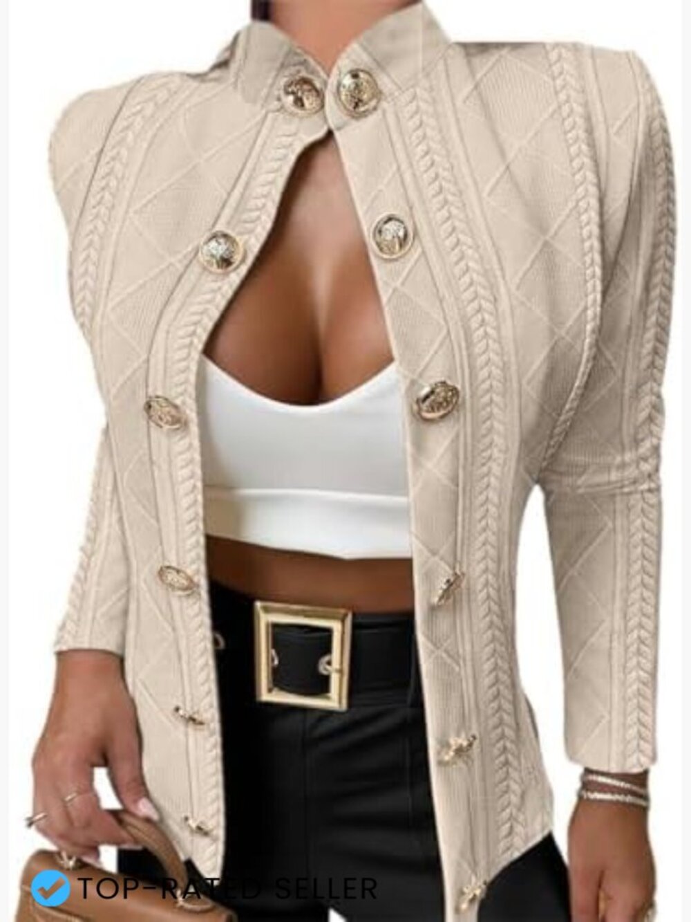 Argyle Cable Knit Cropped Jacket Womens Casual Long Sleeve Button Up Cardigan